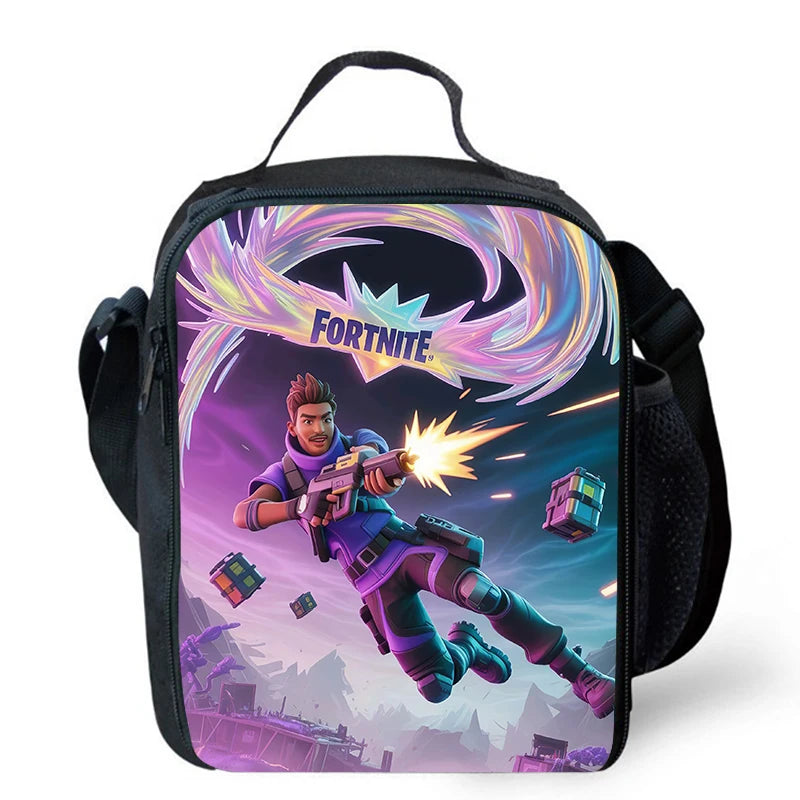 Fortnite-Cartoon-Lunchbag, tragbare isolierte Lunchbag, wiederverwendbare Tasche zur Aufbewahrung von Lebensmitteln, geeignet für Kinder und Schüler.