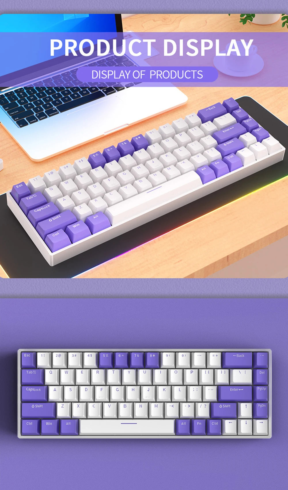 G68 Gaming Mechanical keyboard Wireless/Bluetooth Hot-Swappable 65% Keyboards Customized RGB Backlit for Gamer Tablet Computer
