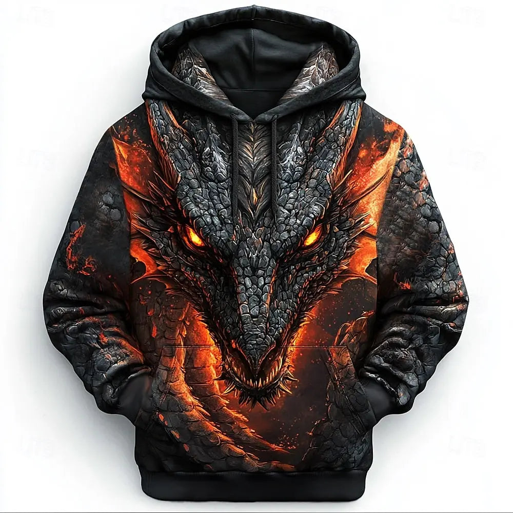 Hanorace cu glugă 3D Dragon pentru bărbați, hanorace la modă, cool, pentru uz zilnic, cu mâneci lungi, guler rotund, pentru petreceri, sărbători, ținute de stradă, toamnă-iarnă, trening, palton