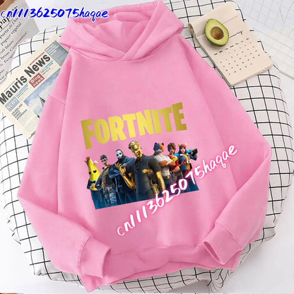 Nowa bluza dziecięca z kapturem Fortnites z nadrukiem postaci z gry, styl kreskówkowy, jesienna odzież casualowa, zimowa bluza dla chłopców