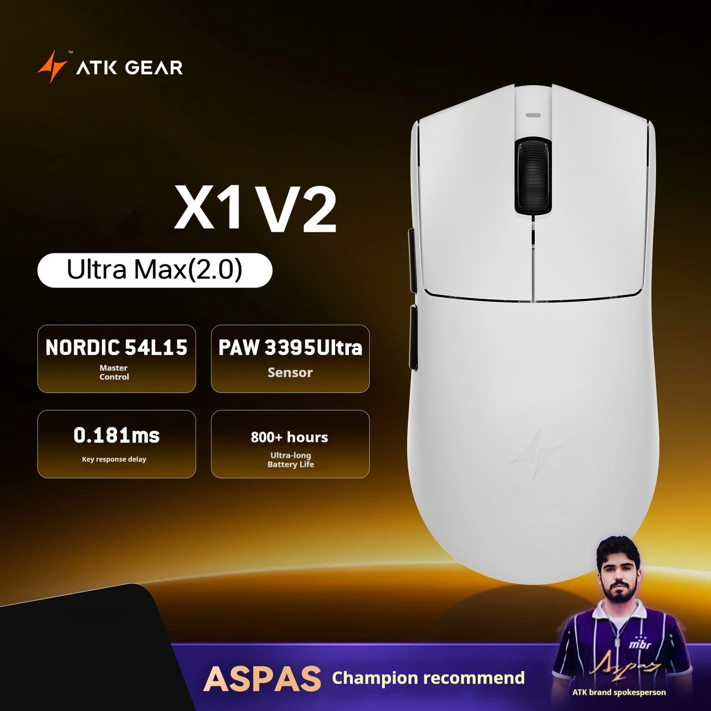 Bezdrôtová myš ATK X1 V2 Ultimate 2.0 Paw3950, ultr ľahká 54g, 750ips, nízka latencia 0.163ms, 650ips, nový herný doplnok, darčeky