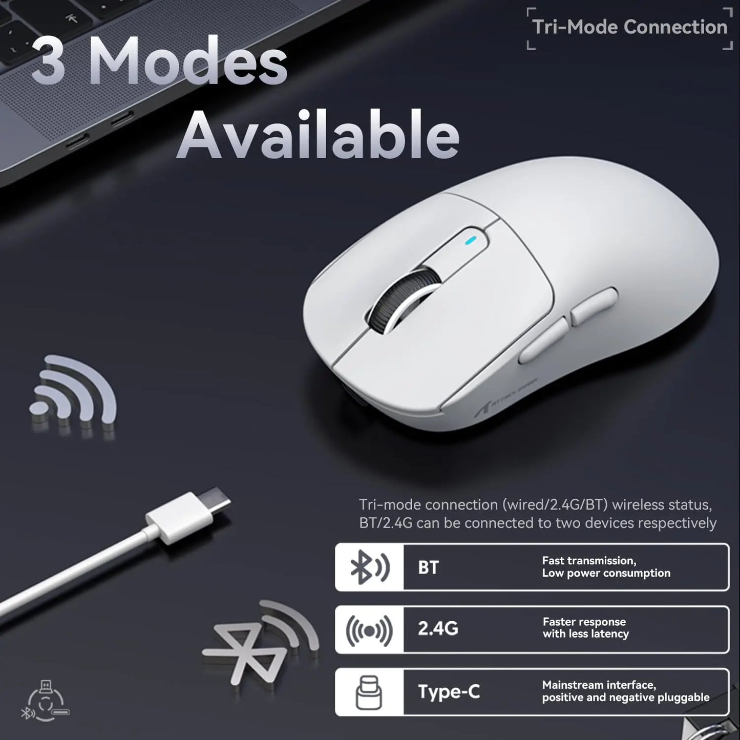 ATTACK SHARK X3 trådløs gamingmus PixArt PAW3395 49g SUPERLIGHT, BT/2.4G trådløs/kablet, 6 justerbare DPI op til 26000