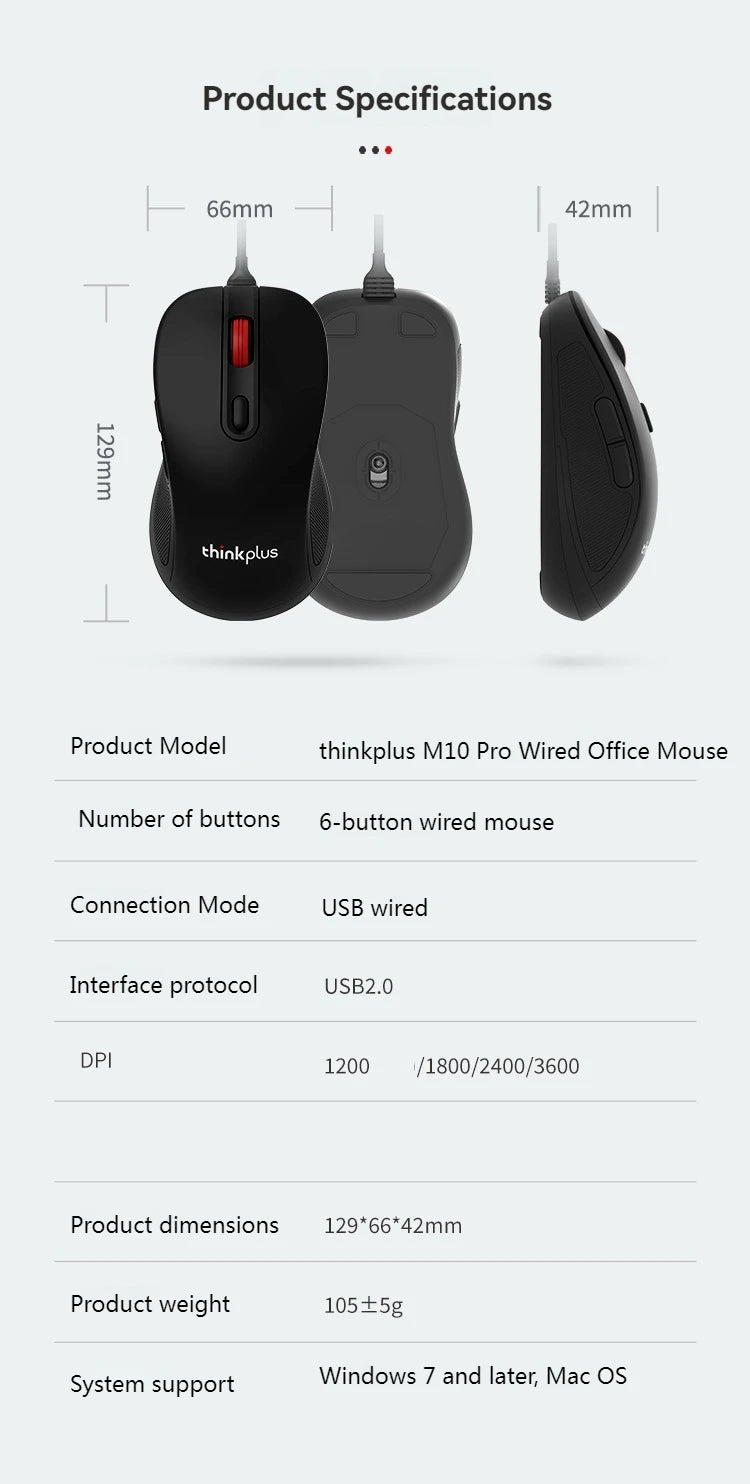 Original Lenovo Wired Mouse M10Pro USB Interface Driver-Free Gaming Office Simple Optical 6-Button Notebook Desktop Computer