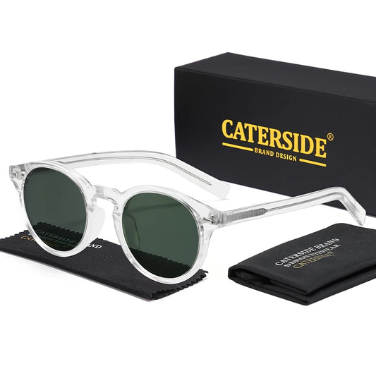 CATERSIDE Fashion Men's Polarized Sunglasses Round Tr-90 Frame TAC Lens Sun Glasses Women's Travel Outdoor Party Glasses