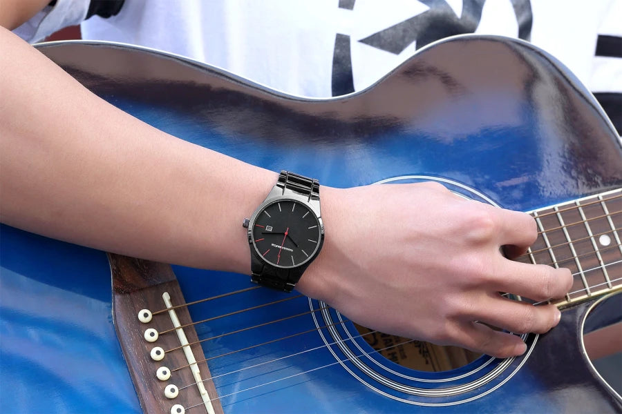 Hannah Martin férfi karóra, rozsdamentes acél tok, kvarc szerkezet, 41 mm-es számlap, üzleti stílus, naptárkijelzéssel (utánzat)