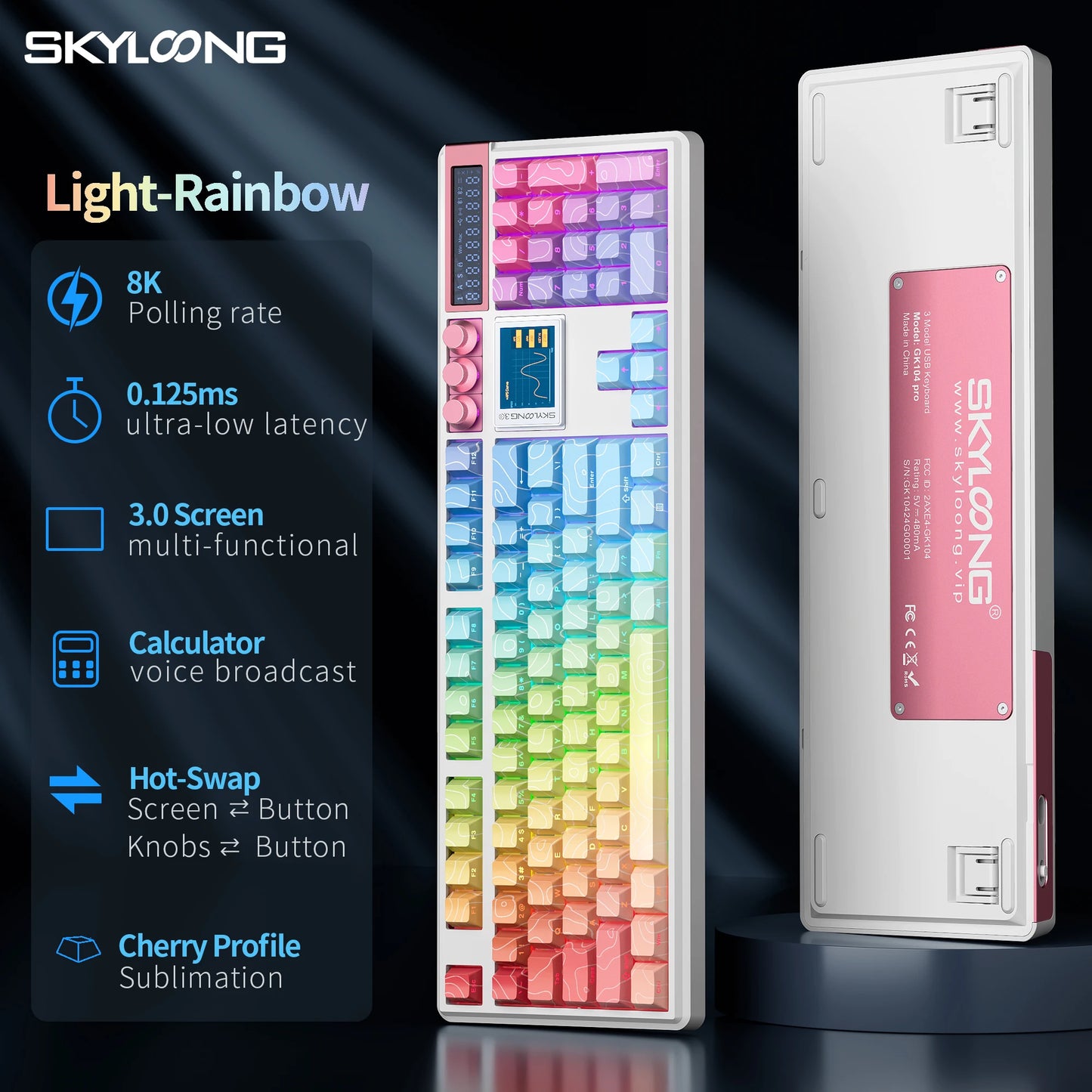 Teclado Mecânico Sem Fios SKYLOONG GK104 Pro 100% Personalizado com Switch Hot-Swap de Baixo Ruído para PC Gaming e Acessórios de Escritório
