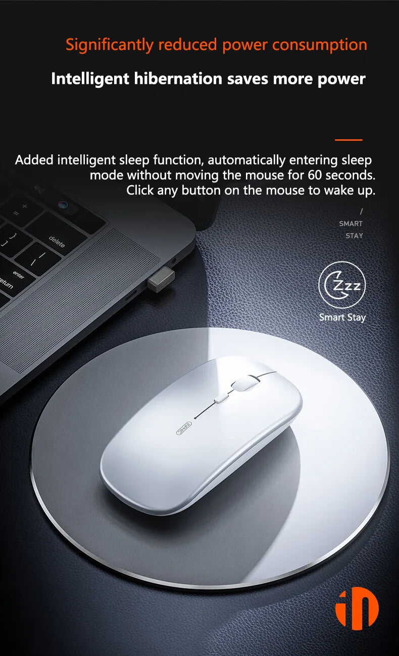Mouse Wireless Silenzioso da Ufficio Inphic M1P Ultra-Sottile Portatile con Interfaccia USB, Indicatore Batteria e Ricarica TYPE-C