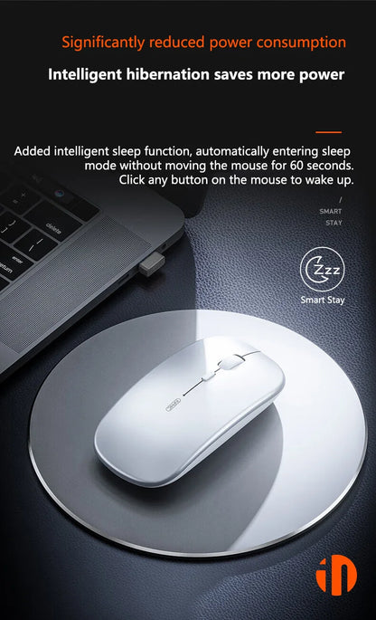 Mouse Wireless Silenzioso da Ufficio Inphic M1P Ultra-Sottile Portatile con Interfaccia USB, Indicatore Batteria e Ricarica TYPE-C