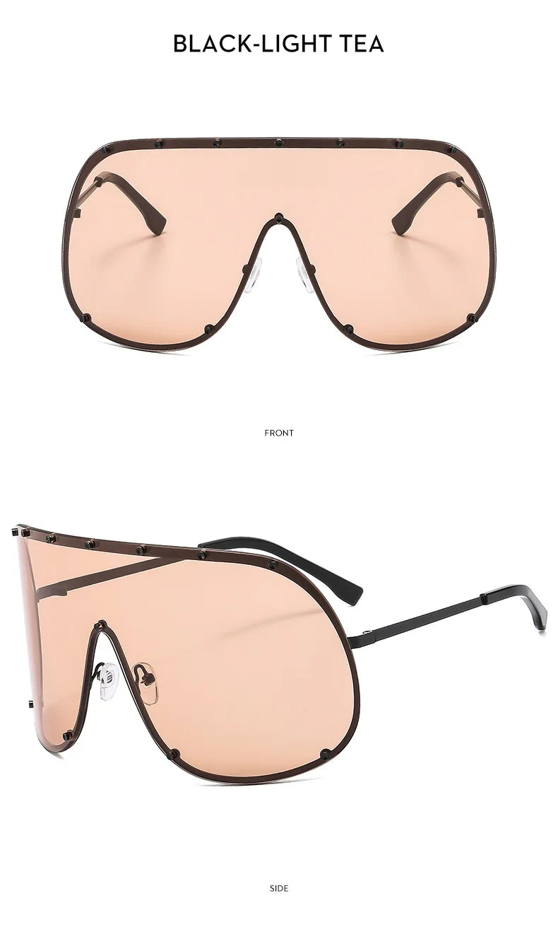 2025 Oversized Metal Rimless Integrated Windproof Sunglasses For Women Trends Y2k Luxury Brand Design Sun Glasses Unisex UV400