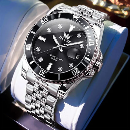 Montre pour homme OLEVS – Montre de luxe, style professionnel, étanche, avec affichage de la date, aiguilles luminescentes, boîtier en acier inoxydable et cadran bleu – Montre à quartz