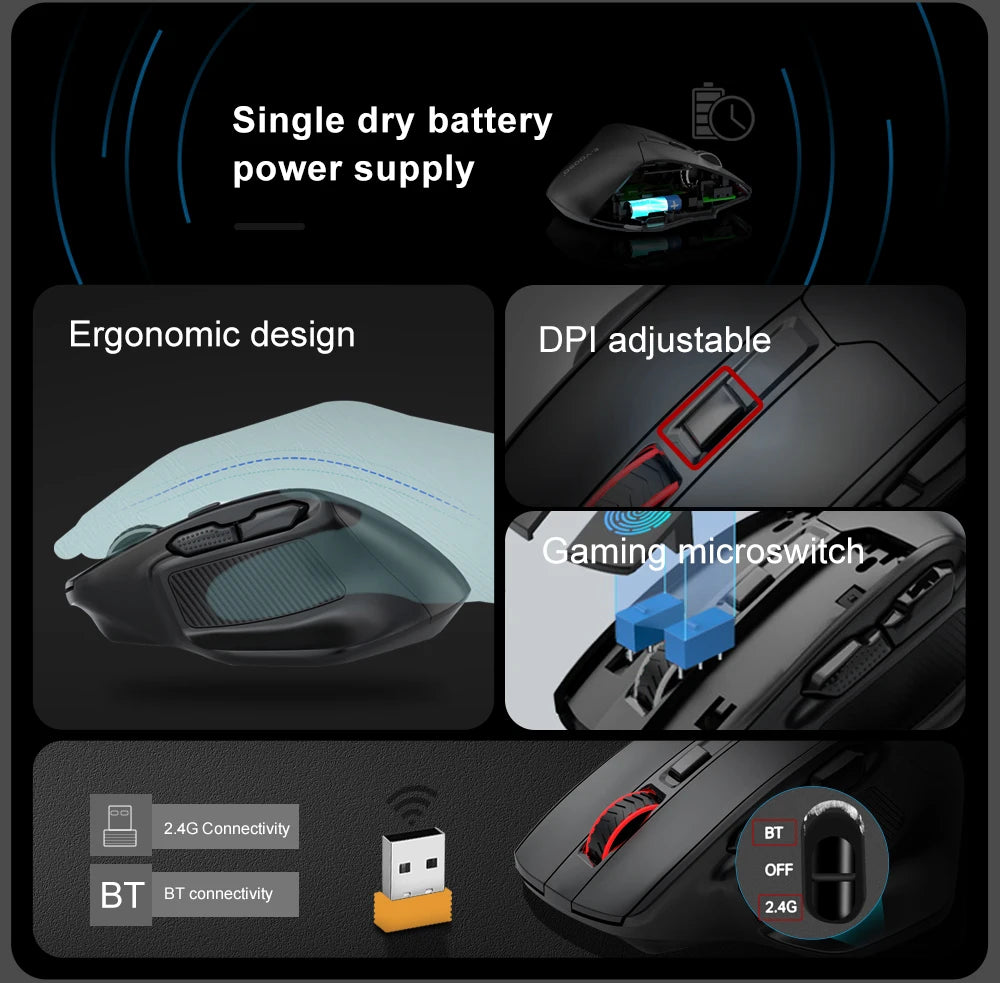 E-YOOSO X-31 Pro USB Gaming Large Mouse Support Bluetooth 2.4G Wireless PAW3212 4800 DPI for Gamer Mice Computer Laptop PC