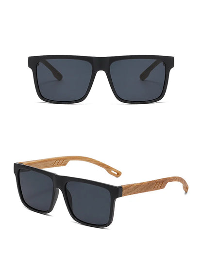 New Fashion Square Sunglasses Wood Grain Spring Hinge UV400 Unisex for Driving Hiking Travel 2026