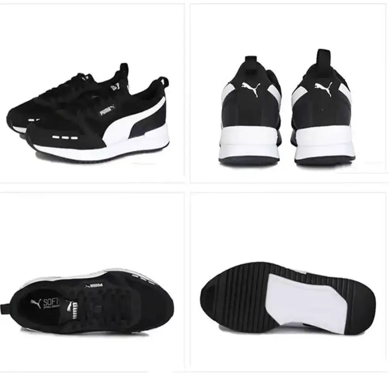 Authentiques baskets de course PUMA unisexe 2026 Summer R78 Vintage en maille, basses, noires et blanches, décontractées 373117-01