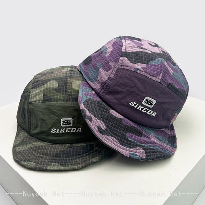 Unisex CAMO greitai džiūstančios beisbolo kepurės su siuvinėtomis raidėmis, apsaugančios nuo saulės, spalvų blokų dizaino, kvėpuojančios, asmeninės, su snapeliu, universalios