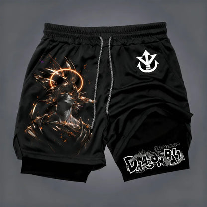 Produit gaming premium Fraquane, produits de luxe, nouvelle génération, équipement gamer Dragon Ball Men's Double-layer Shorts Son Goku Summer Japanese Anime Fake Two-piece Sports Fitness Quick-drying Shorts