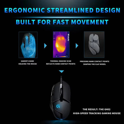 Mouse gaming Logitech G402 Fusion Engine Tech, 4 impostazioni DPI, processore 32-bit, antiscivolo, per gaming competitivo professionale
