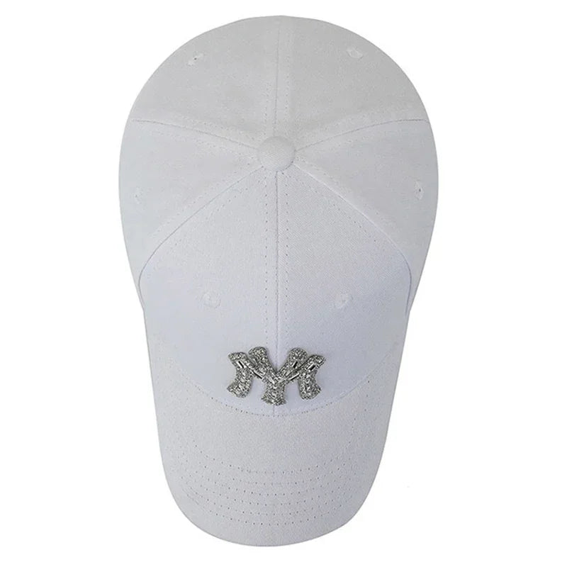 Boné com Brilhantes MY para Mulher, Primavera e Outono, Estilo Urbano Casual para Exterior, Pala Curva, Versátil e Elegante, com Proteção Solar