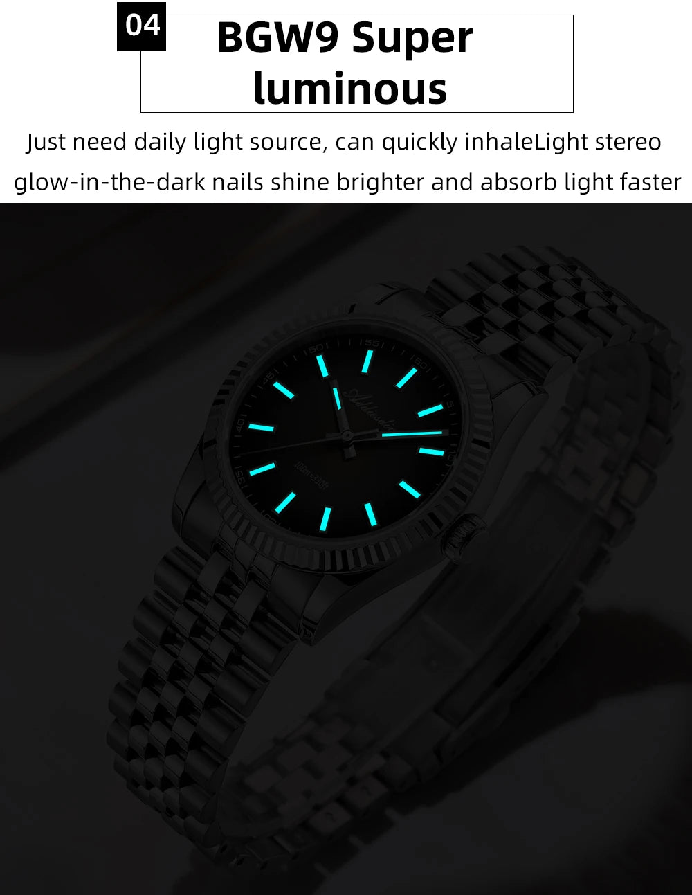 Reloj para hombre ADDIESDIVE AD2073, cristal de zafiro, 36mm, VH31, esfera sunburst, cuarzo, 10Bar, impermeable para buceo, luminoso