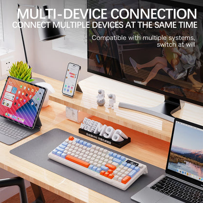 M96 kabellose Bluetooth-Tastatur FREEWOLF mit Digitalanzeige, RGB-Hintergrundbeleuchtung, 2000mAh-Akku & PBT-Tastenkappen für PC/Laptop