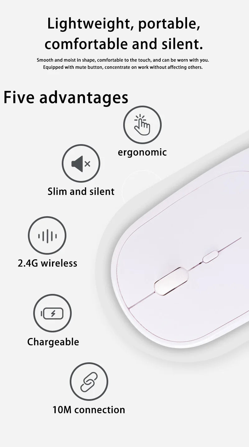 Lenovo vezeték nélküli egér, USB-ről tölthető, ergonomikus, állítható DPI, irodai, csendes, 2.4G Bluetooth optikai elektromos egér játékhoz és irodai használatra