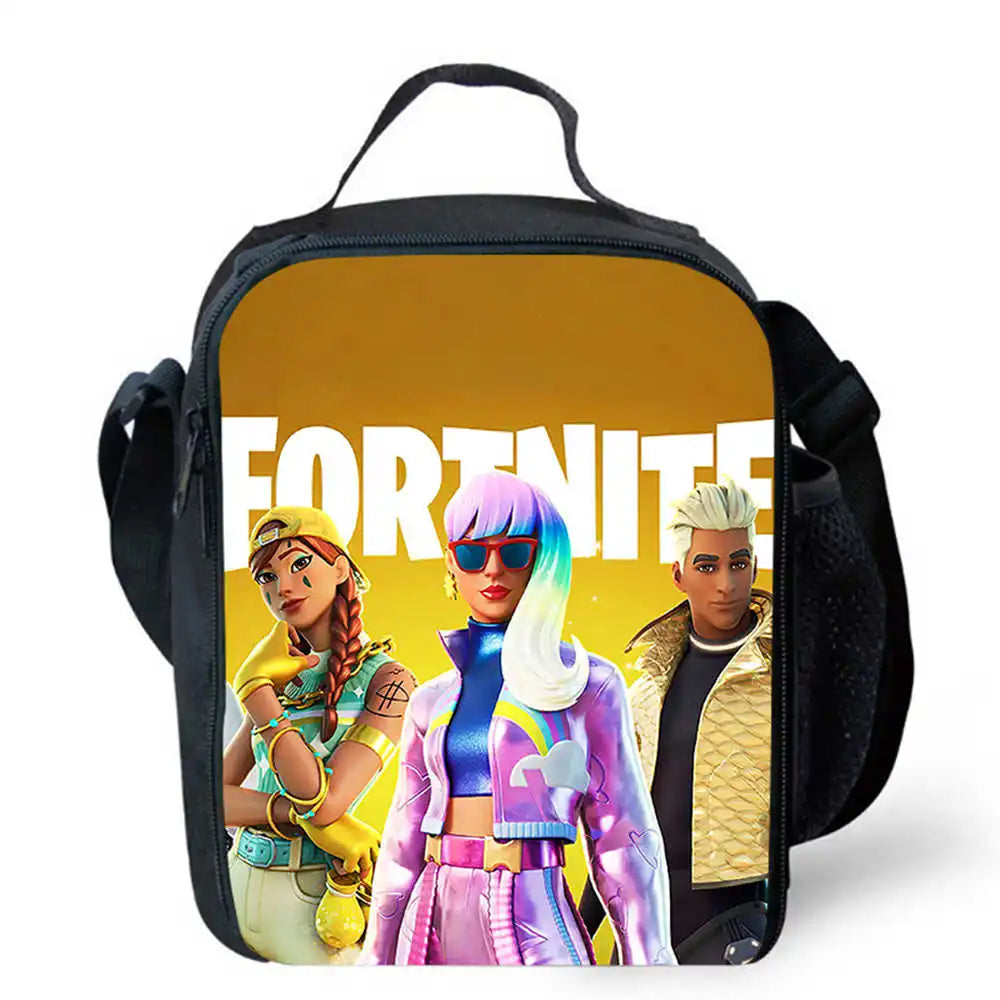 Lunch Bags for Children, Cartoon Fortnite School Picnic Bags for Girls and Boys, Kids Insulated Cooler Lunch Bags Portable Lightweight