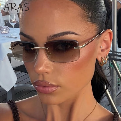 Rimless Rectangle Sunglasses Women 2026 Luxury Designer Fashion Retro Metal Sun Glasses Trendy Y2K Shades Small Frame Eyewear