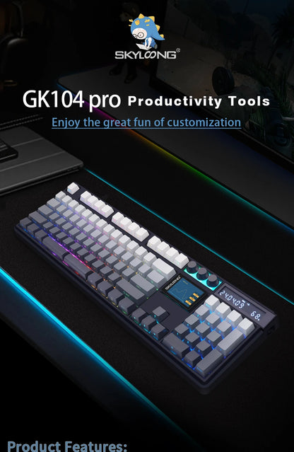 Teclado Mecânico Sem Fios SKYLOONG GK104 Pro 100% Personalizado com Switch Hot-Swap de Baixo Ruído para PC Gaming e Acessórios de Escritório