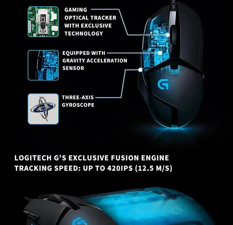 Mouse gaming Logitech G402 Fusion Engine Tech, 4 impostazioni DPI, processore 32-bit, antiscivolo, per gaming competitivo professionale
