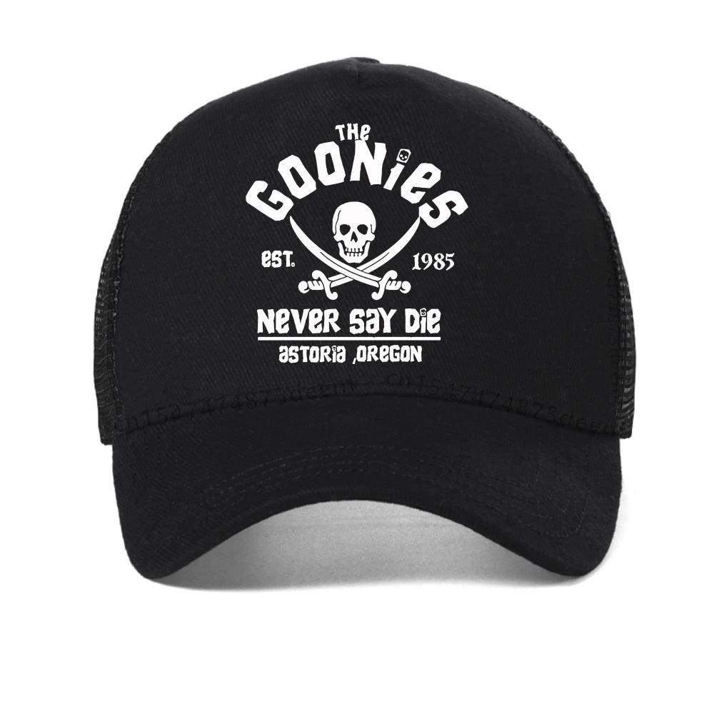 The Goonies Est 1985 Never Say Die Men's baseball cap summer mesh Snapback hat fashion outdoor Causal Breathable sun hats