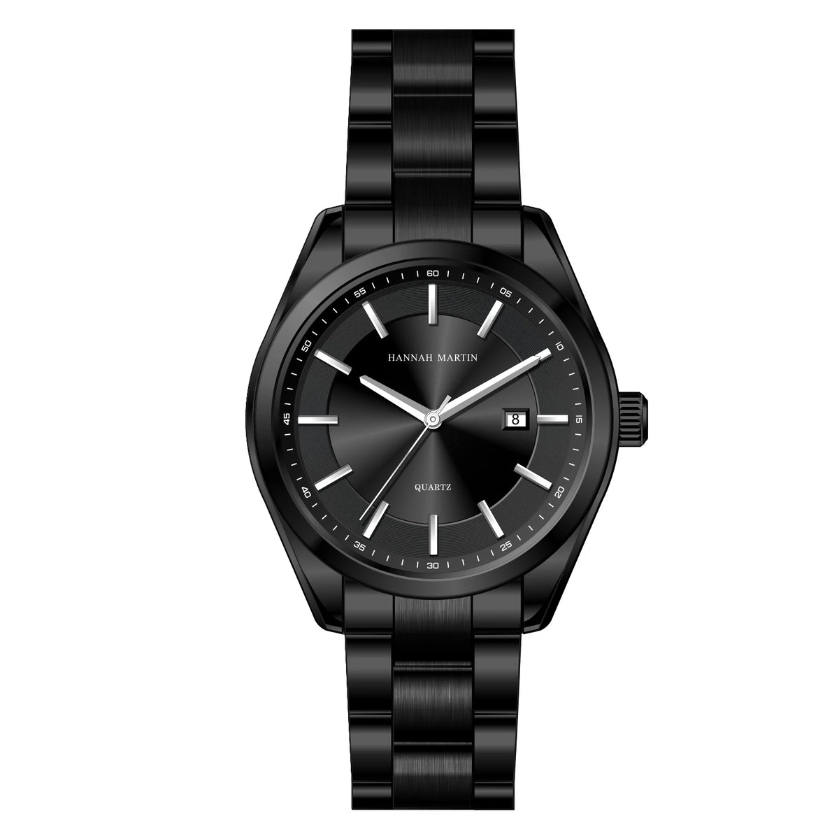 HANNAH MARTIN quartz watch, 40 mm, for men, black stainless steel bracelet, water-resistant to 3 bar, sporty-chic style