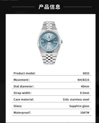Corgeut 40mm Luxury NH35 Movt Man Sport Clock Automatic Relogio Masculino Mechanical Wristwatch Sapphire Ice Blue Men's Watch