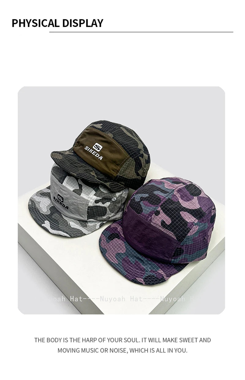 Unisex CAMO greitai džiūstančios beisbolo kepurės su siuvinėtomis raidėmis, apsaugančios nuo saulės, spalvų blokų dizaino, kvėpuojančios, asmeninės, su snapeliu, universalios