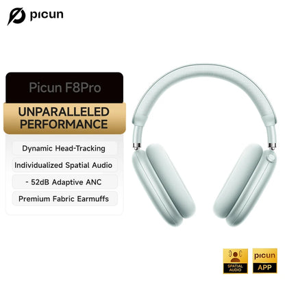 Auscultadores Sem Fios Picun F8 Pro ANC com Seguimento da Cabeça, Áudio Espacial 3D, ANC -52dB, Auscultadores Bluetooth HIFI com Microfone HD ENC, Baixa Latência e APP