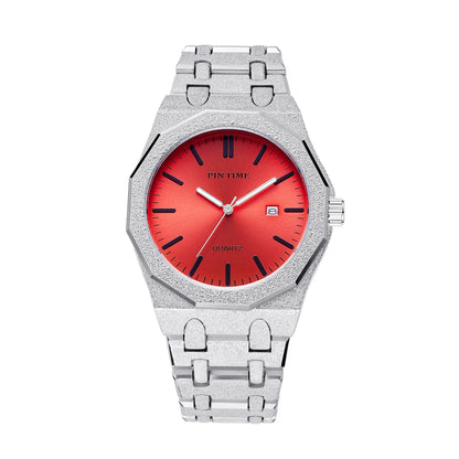 Octagon Wristwatch Glitter Textured Case Purple Dial Date Display Quartz Watch Unisex Stylish Trendy Casual Fashion Watch