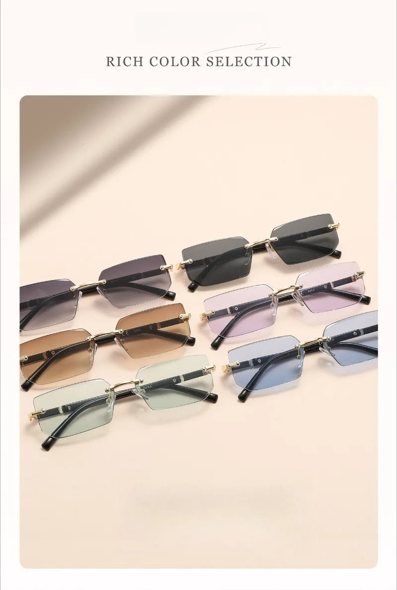Vintage Rectangle Sunglasses Men New Rimless Fashion Beach Shades Women Trendy Luxury Brand Design Casual Anti-UV Sun Glasses