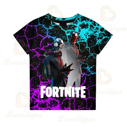 T-shirt Fortnite para Meninos, Tops Infantis de Verão, Roupa de Criança com Gráficos 3D Divertidos do Jogo Battle Royale, T-shirt para Crianças Pequenas e Meninas