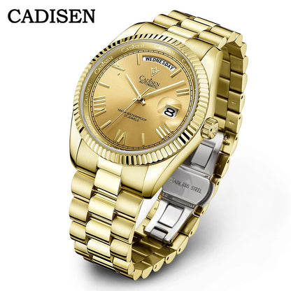 CADISEN Men's Mechanical Watches Luxury Meteorite Dial Automatic Watch For Men Week 100M Japan MIYOTA 8285 Movement Clock Man