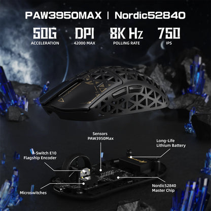 Mouse de gaming wireless ATTACK SHARK R5 Ultra 8K din fibră de carbon, cu senzor 42000 DPI-PAW3950 MAX - ultra-ușor, 39g, pentru Win/Mac