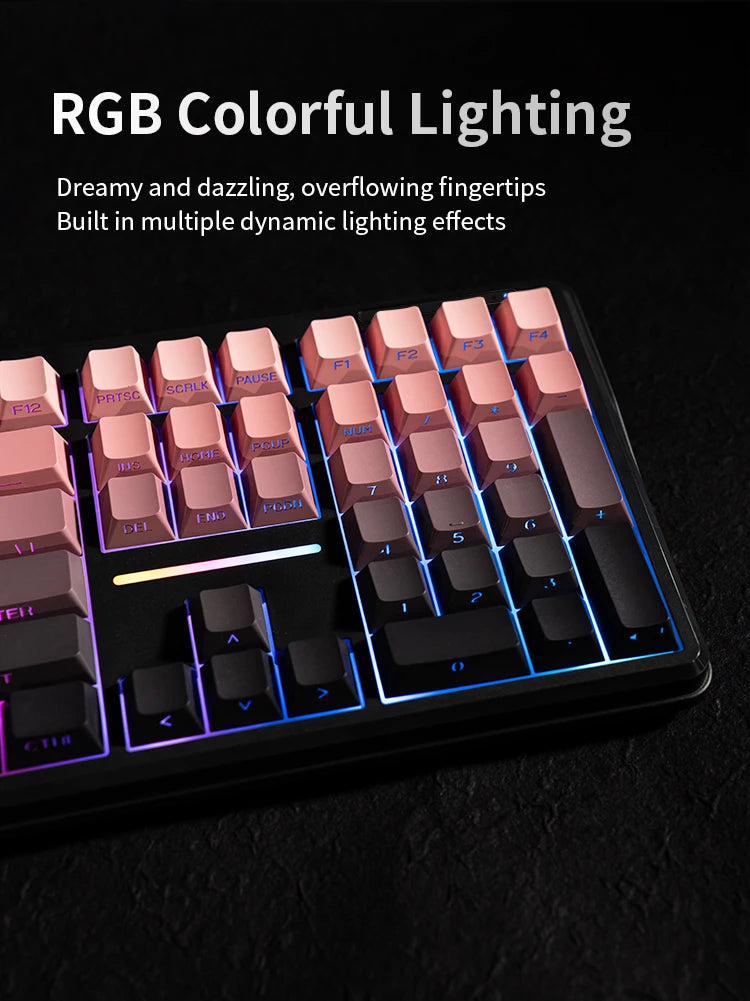 V108 Pro Bluetooth-Tastatur Büro, geräuscharm, 2.4G kabelgebunden & kabellos, vollständiges Layout mit RGB-beleuchteter Membran