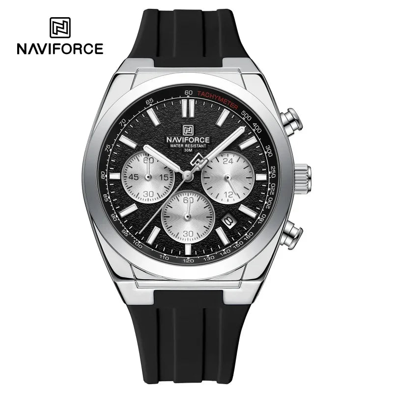 NAVIFORCE men’s wristwatch – Luxury and sporty style, quartz movement, 24-hour display, date window, chronograph, water-resistant – Gift idea for men