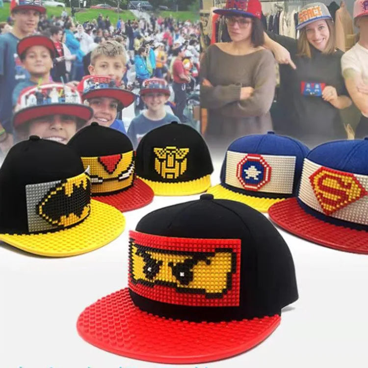 Karikatūrinės „Patchwork“ beisbolo kepurės, „DIY“ blokai, „Snapback“ kepurės, hiphopo kepurės vyrams ir moterims, nuimami „Pixels“ elementai, „Dad Hats“ kepurės, kepurės vaikams ir suaugusiems