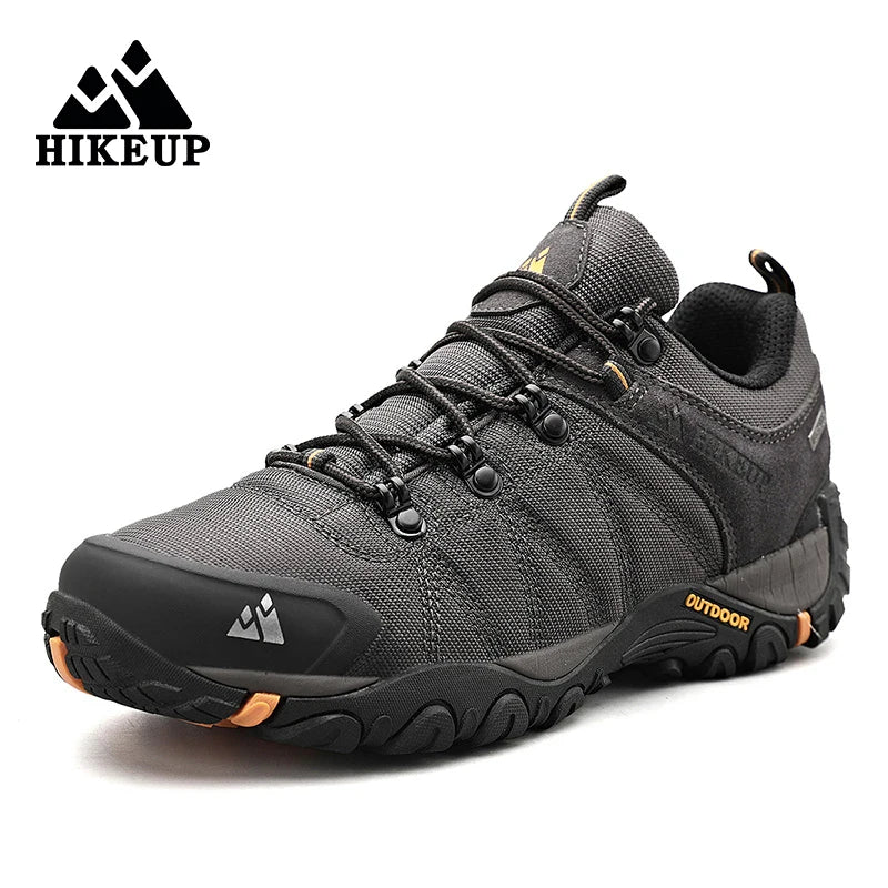HIKEUP fire-sæsons vandresko til mænd, udendørssport, ægte læder, slidstærke klatresko, gummisål, trekking-sneaker