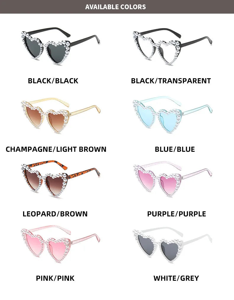 New In Luxury Fine Shimmering Love Pearl Sun Glasses Women Heart Glasses Casual Bling Sunglasses Lentes De Sol Mujer