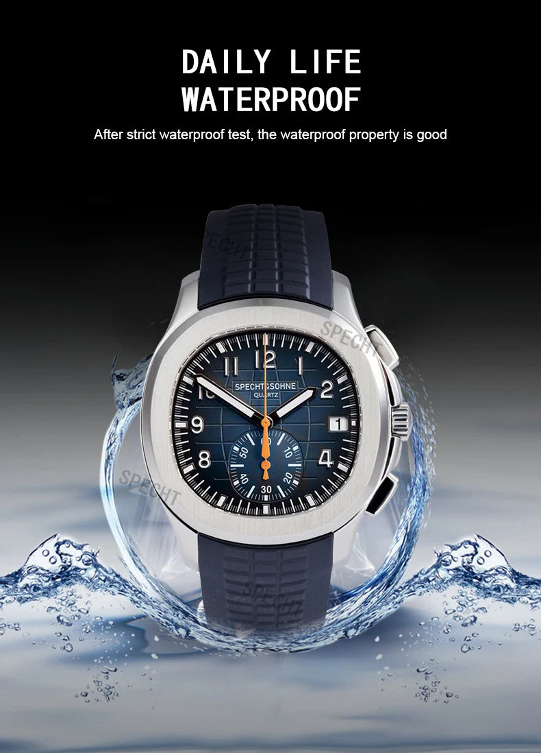 Specht & Söhne New Classic 5167 Men's Watch Orange Color Sapphire Crystal Rubber Strap Sports Male Quartz Watches 50M Waterproof