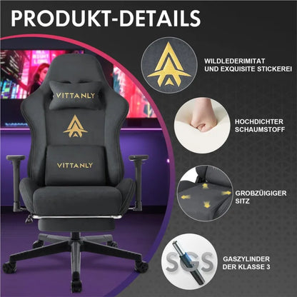 Kitinjoy Natural Suede Gaming Chair High Back Ergonomic Computer Chair with Footrest Reclining Adult Comfortable Office Chair