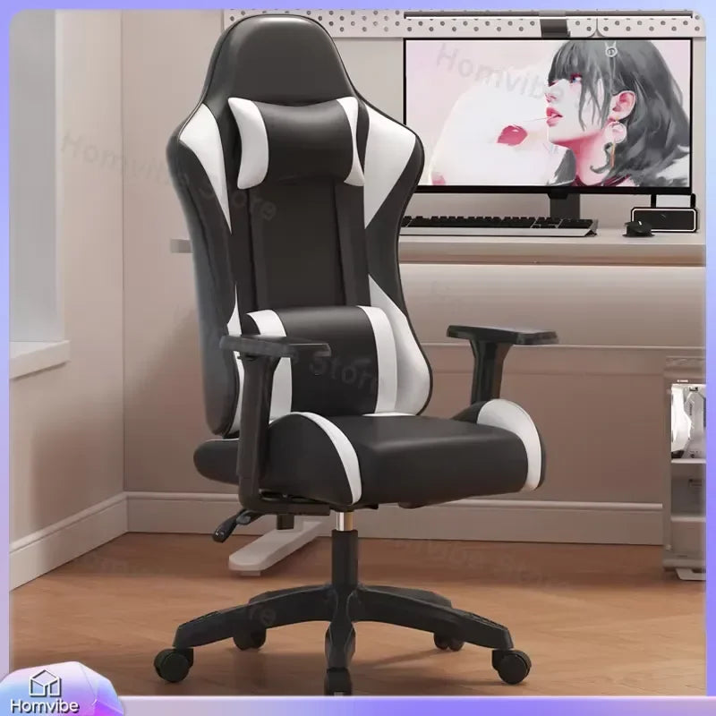 Chaise de gaming ergonomique avec accoudoirs 4D, hauteur réglable, siège en cuir PU, base en fer, pieds en forme d'épée, vérin à gaz 2 étapes, pour bureau