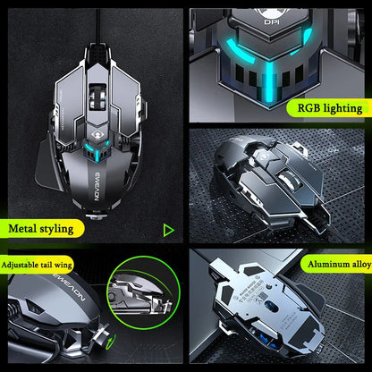 Mechanical Metal Gaming Mouse Wired Ergonomic RGB Backlit Game Mouse 12800 DPI Optical USB Mouse Computer Mouse For Desktop PC