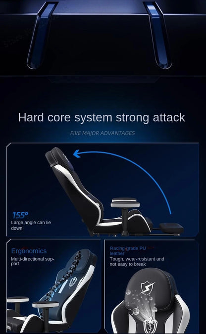 Ergonomic Gaming Chair with Latex Seat Cushion, Adjustable Backrest, Dual Headrest, 4D Pneumatic Lift, Office Computer Chair