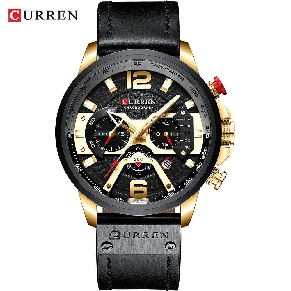 CURREN 8329 Men’s Watch – Casual sporty style, military-inspired design, leather strap, trendy chronograph, luxury watch from a leading brand