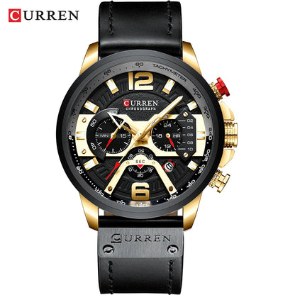 CURREN 8329 Men’s Watch – Casual sporty style, military-inspired design, leather strap, trendy chronograph, luxury watch from a leading brand